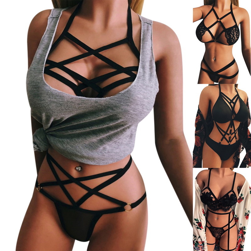 

Women's Sexy Body Harness Bra Bondage Lingerie Elastic Cage Fetish Wear Bra Black Goth Crop Top Underwear, Black;white