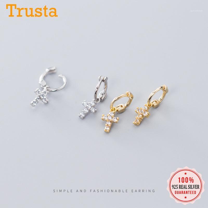 

Trustdavis Cross Hoop Earring 925 Sterling Silver Cross Shining CZ Hoop Earrings For Womens Fashion Silver 925 Jewelry DA6991