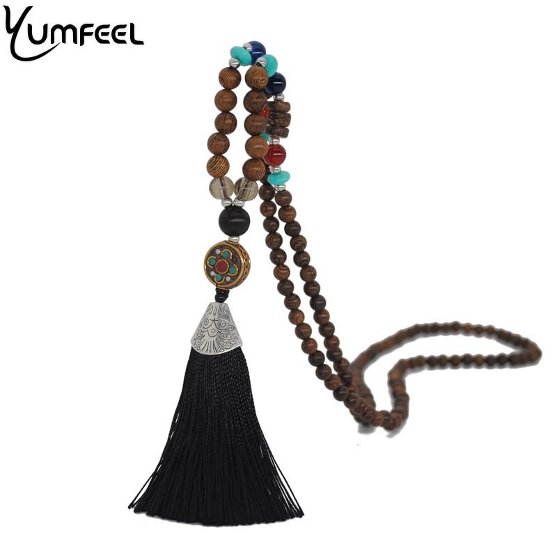 

Yumfeel New Vintage Bohemia Tassel Necklace Handmade Wooden Beaded Chain Nepal beads Tassel Long Necklace Jewelry Gifts