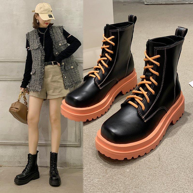 

2020 Autumn New Ladies Boots Korean Fashion Wild Platform Boots Non-slip Wear-resistant Thick-soled Casual Women, White
