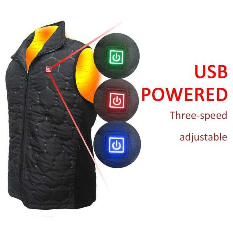 

2020 Men 5V USB Charging Coat Carbon Fiber Jacket Clothing Electric Heating Warm Waterproof Vest Women Heating Safe Pads Winter, 5-in-1 pads