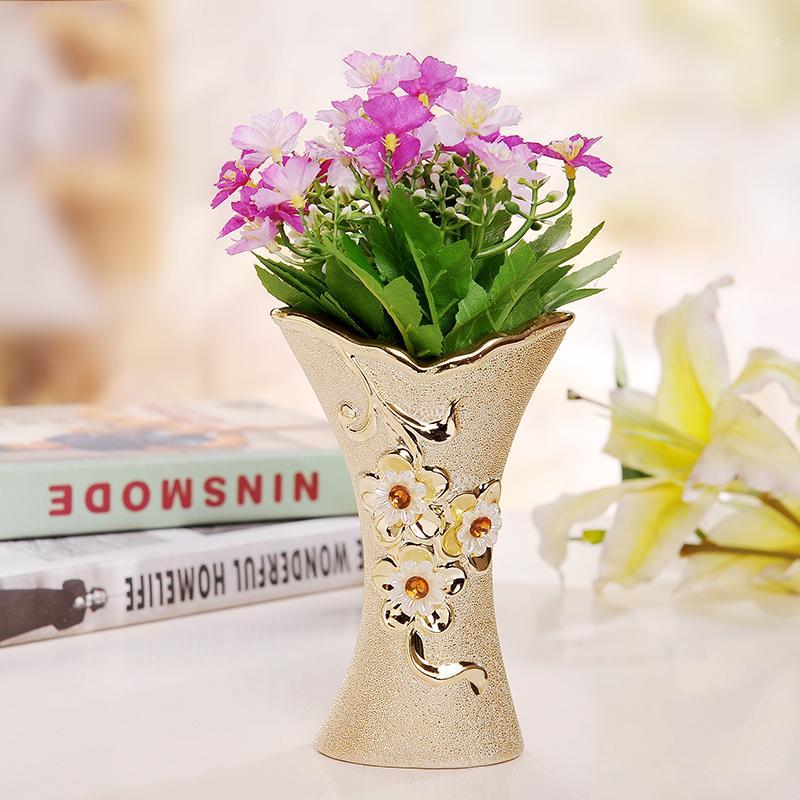 

European ceramic small vase ornaments gold-plated home wedding living room decoration minimalist craft flower insert ornaments J1