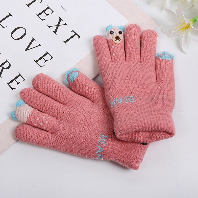

For 5-9-year kid cartoon fingertips bear double layer lovely creative girl warm gloves