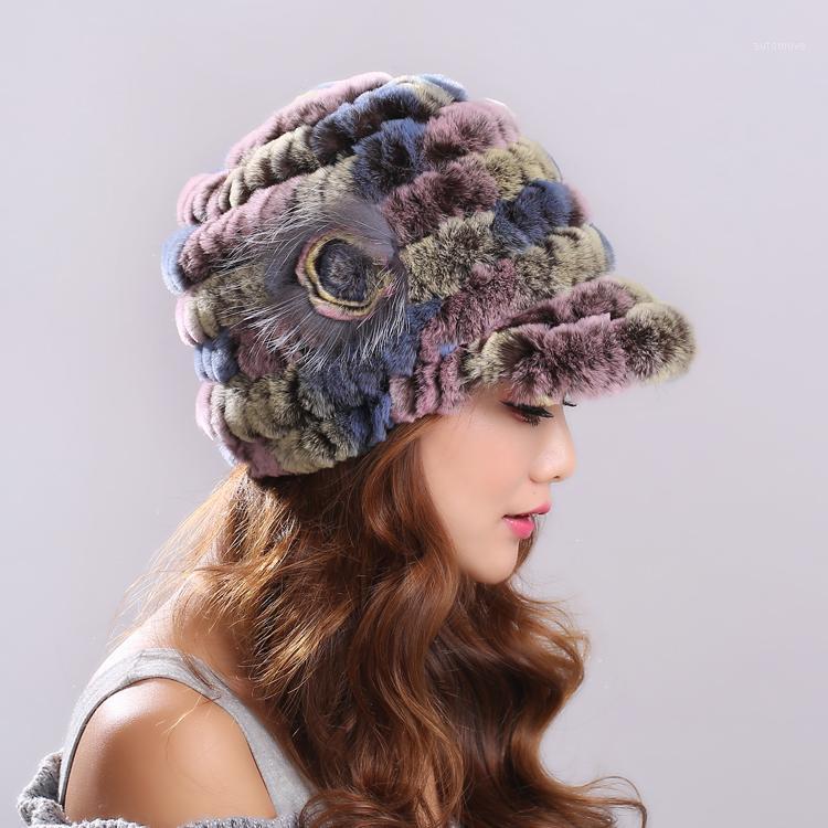 

new arrival 2020 Winter Hat For Women Genuine Rex Fur Hat With Fur Flower Female Cap Good Quality Casquette1