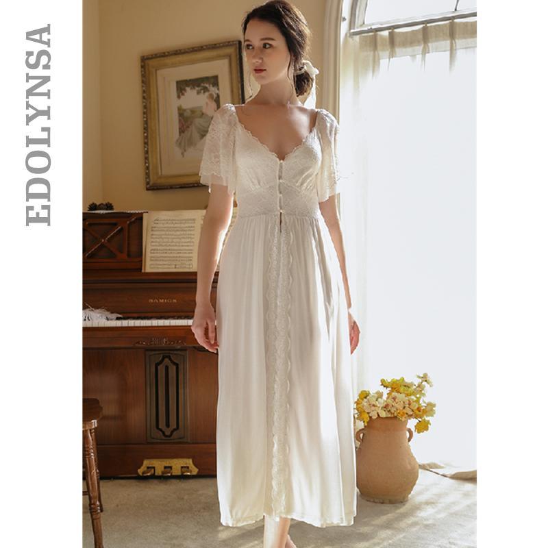 Bekwaamheid hand Beperken Vintage Nachthemd White Lange Nachtkleding Vintage Wit Plus Size Women Home  Wear Night Dress for Wedding Nightwear Lingerie