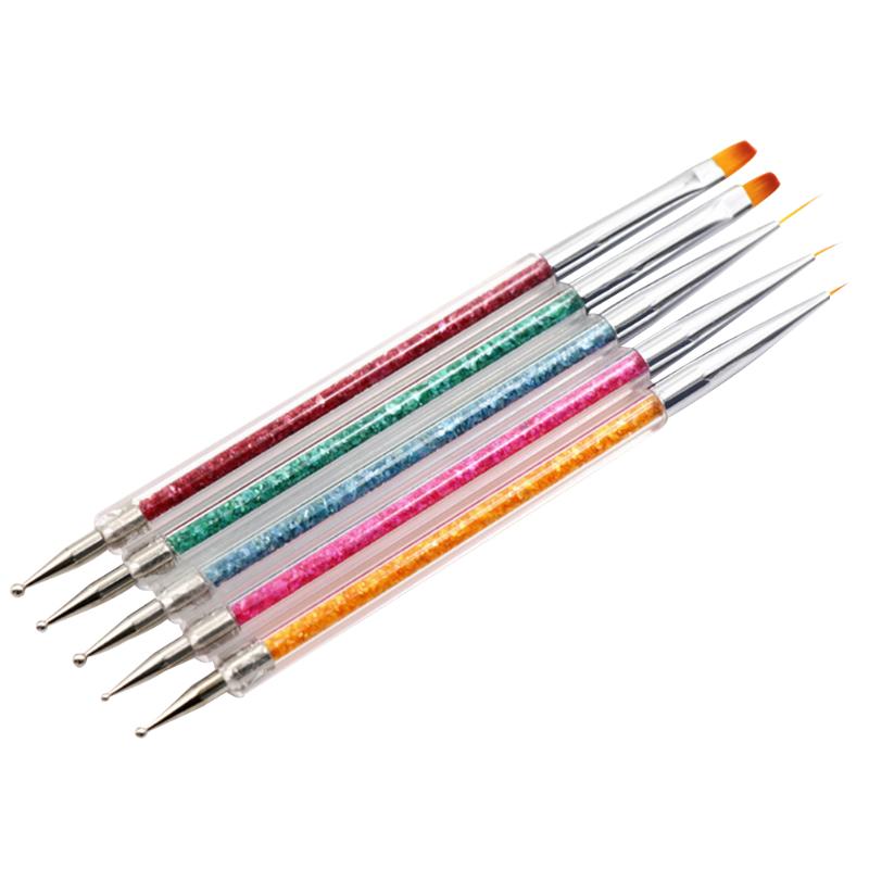 

5pcs Dotting Pen 2 In 1 Professional Makeup Nail Art Handheld Rhinestone Crystal Multifunctional Decorated Brush UV Gel Painting