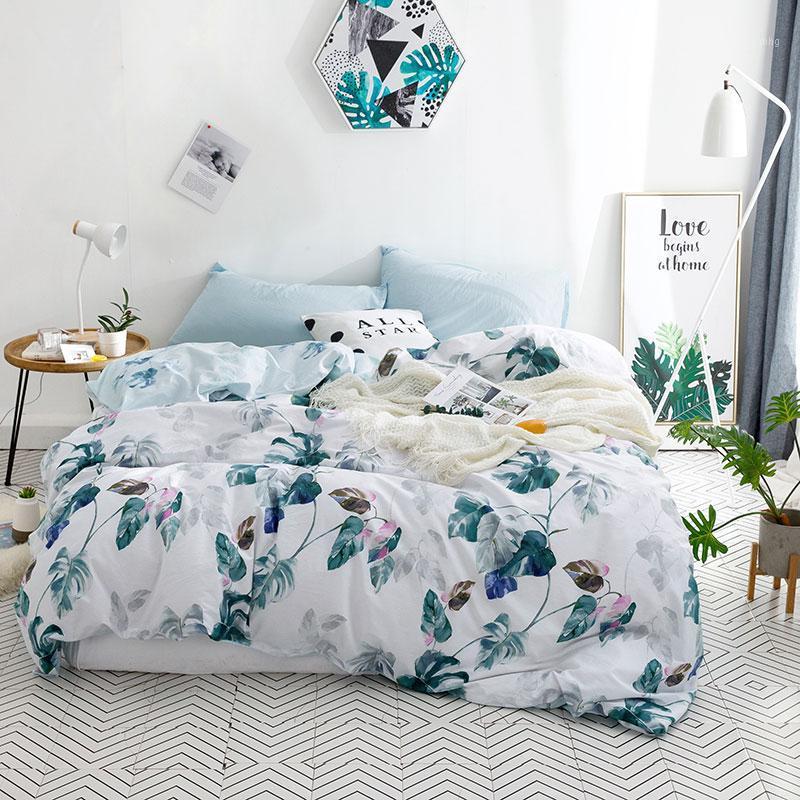 

Tropical Rainforest Banana Leaf Design Washed Cotton Bedding Set Nordic Simple Duvet Cover Pillowcase Home Bedroom Living1, Green