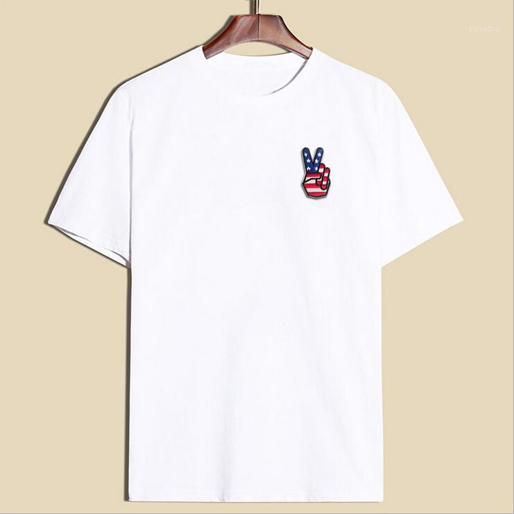 

Men's T-Shirts Style Fashion Wish The West Hip-hop Casual Women's Men's Cotton Chest Embroidery Victory Sign Short Sleeve T-shirt1, Black