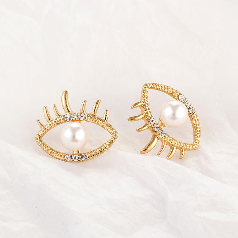 

AMORCOME European And America Cute Eye Shape Stud Earrings For Women Rhinestone Imitation Pearl Eyes Pendiente Fashion Jewelry