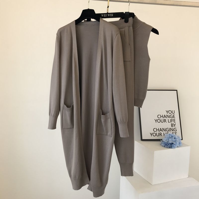 

2021 New autumn winter new products European and American style simple long coat vest + casual pants three-piece suit RS0R, Blue