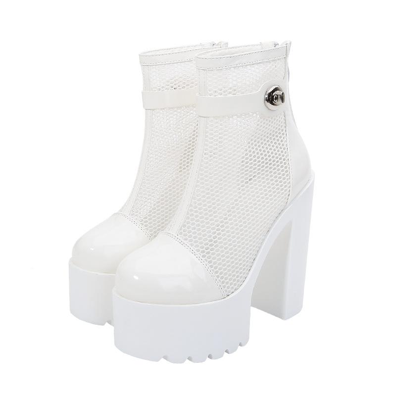 

PRETO BRANCO 2020 New Nightclub Women's Platform Mesh Dance Runway Roman Shoes High Heel Chunky Heel Women's Boots ZYW-831-8, Black