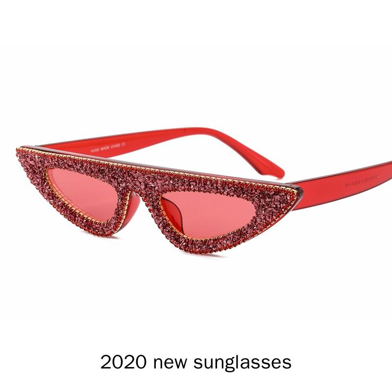 

Vintage Sexy Red Women Diamond Sunglasses Designer Fashion Black Cat Rhinestone Glasses UV400 NX