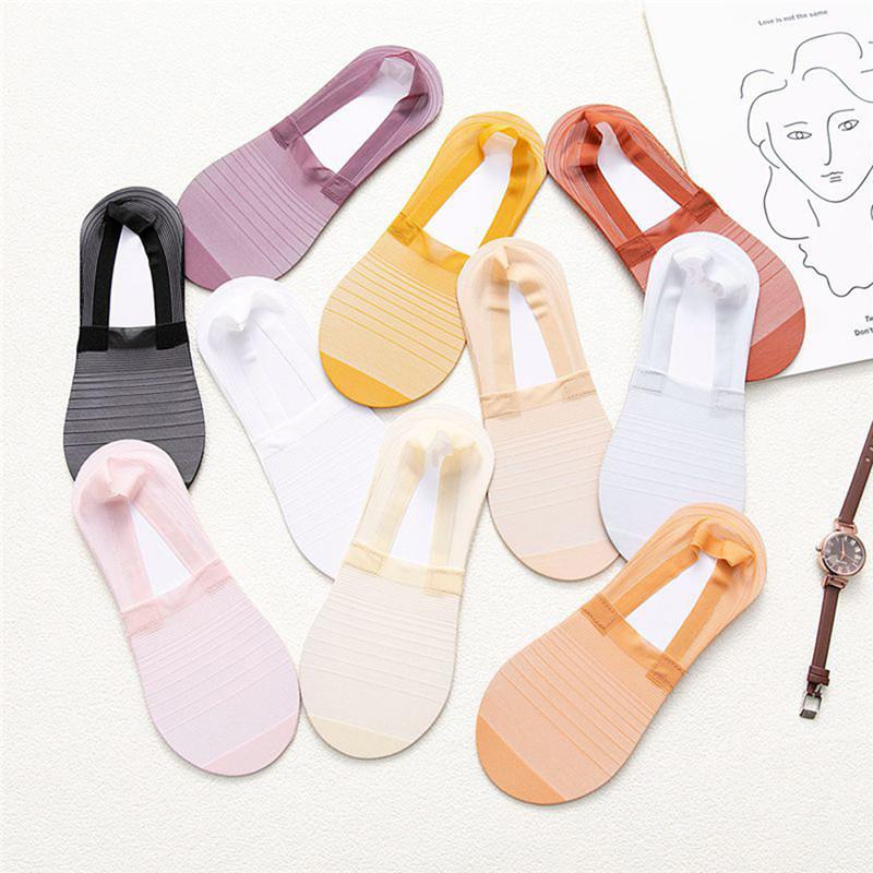 

10 Pair Transparent Short Socks Femme Soft Low Invisible Silica Gel Socks Women Mesh Hollow Out Boat, Purple