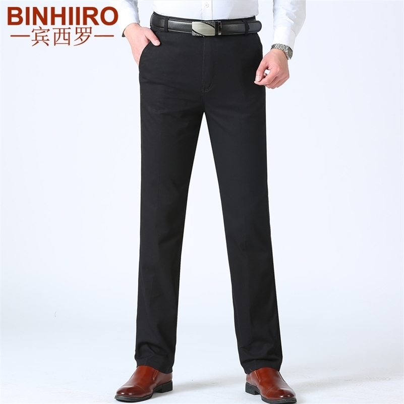

BINHIIRO Brand Summer Men's Suit Pants Comfortable Fashion Social Cotton Casual Trousers Classic Straight Formal Pants Men XK981 201106, Beige