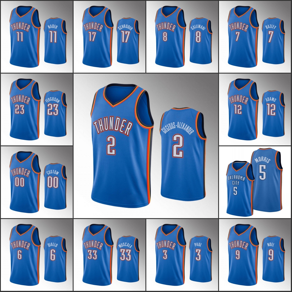 

Oklahoma City Thunder Men Shai Gilgeous-Alexander Danilo Gallinari Chris Paul Blue Icon NBA 2020 Custom Jersey, Black
