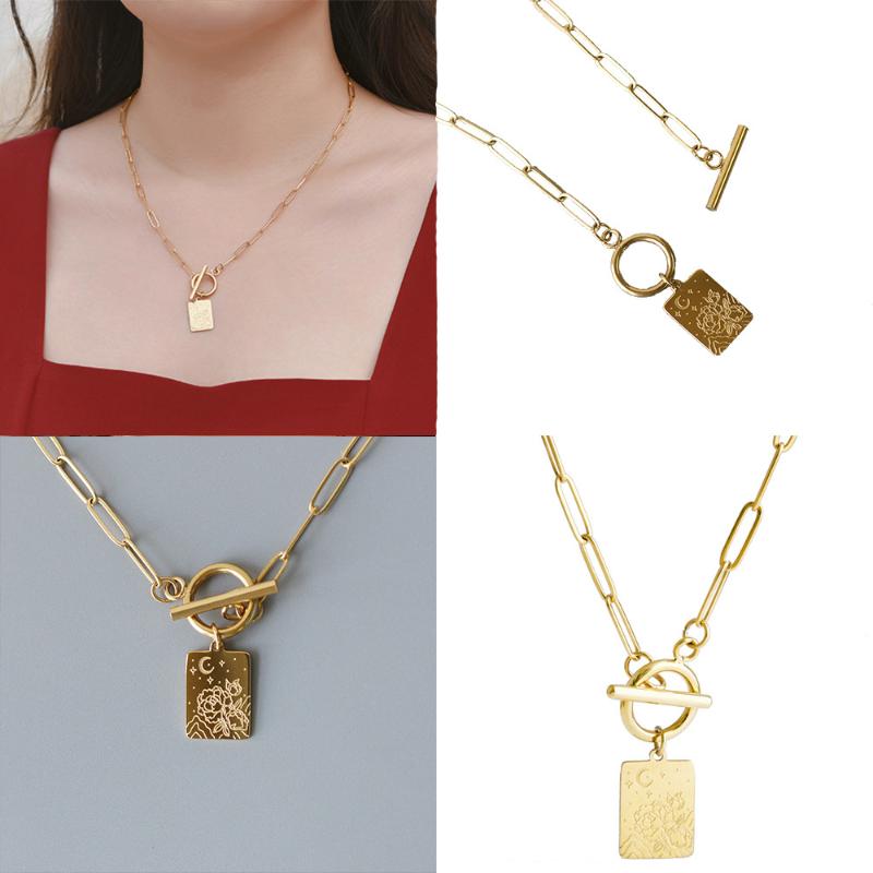 

Pendant Necklaces Titanium Steel Gold Flower Star OT Buckle Chain Clavicle Necklace Collar Statement Female Bijoux Jewelry Gift, Silver