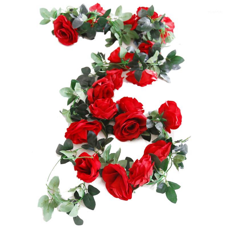 

2M Artificial Red Rose Flower Ivy Vine Wedding Decor Real Touch Silk Flowers String With Leaves for Home Hanging Garland Decor1