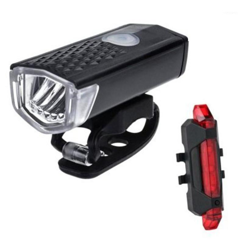 

2pcs Bike Lights Rechargeable 300 Lumens Bicycle LED Lights Front Headlight + Rear Taillight Bicycle Warning1