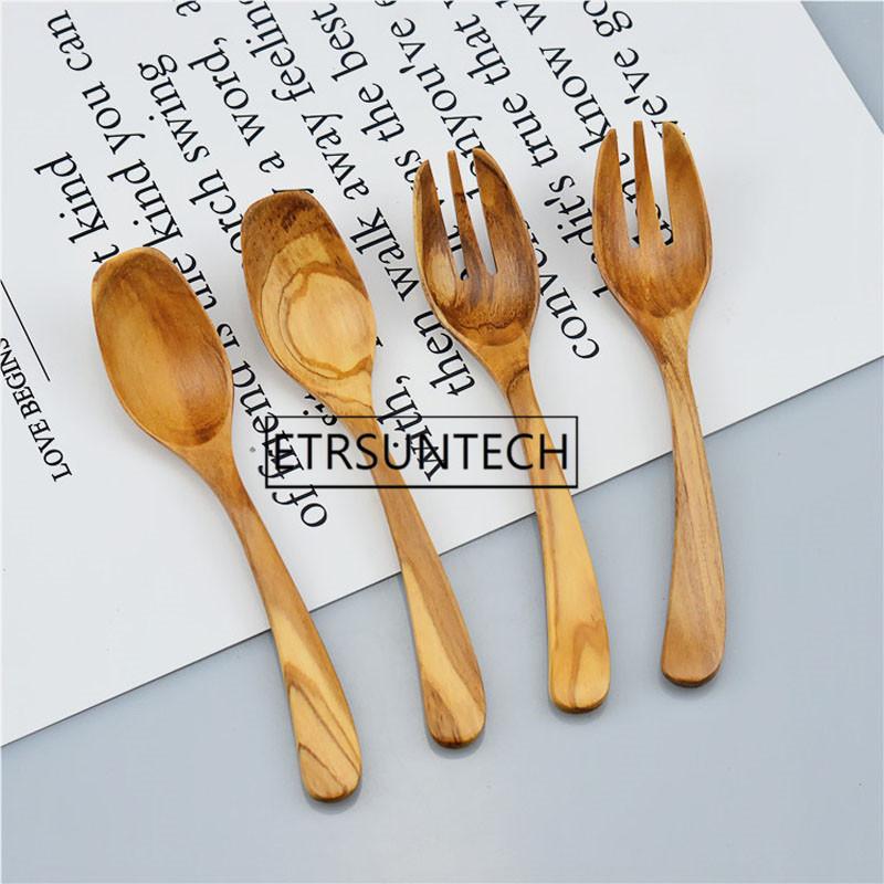 

100pcs Italy Olive Wooden Curved Spoon Fork Long Handle Tableware Wooden Cutlery
