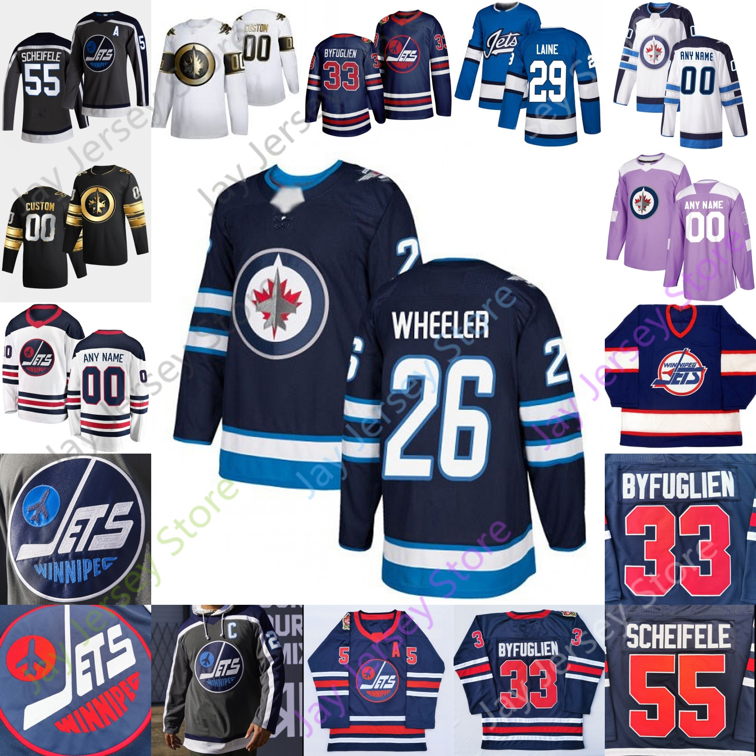

Winnipeg Jets Ice Hockey Jersey Laurent Brossoit Andrew Copp Dylan DeMelo Pierre-Luc Dubois Forbort Gustafsson Harkins Heinola Hellebuyck, Navy