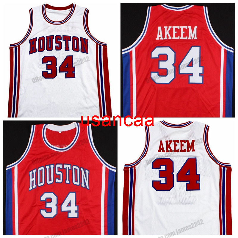 

Custom Retro 34 Akeem Olajuwon College Cougars Basketball Jersey All Stitched White Red Size S-4XL Any Name Number Top Quality Vest Jerseys
