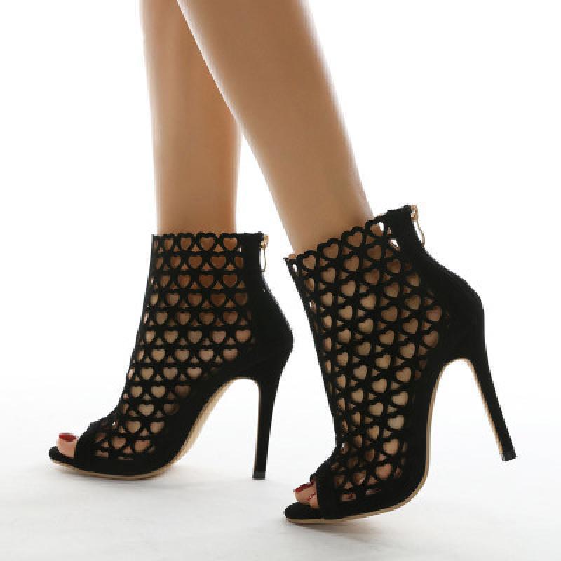 

Fashion New Black Ladies High Heels Outdoor Casual Womens Pumps Sandals Heart Shaped Hollow out Super Height Heel female Shoes