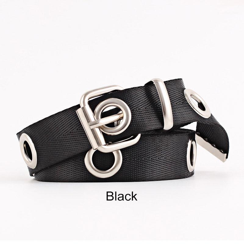 

140cm Personality Punk Hollow Airhole Canvas Belts For Women Rivet Round Hole Trend Wild Decoration Long Belt Jeans, Black;brown