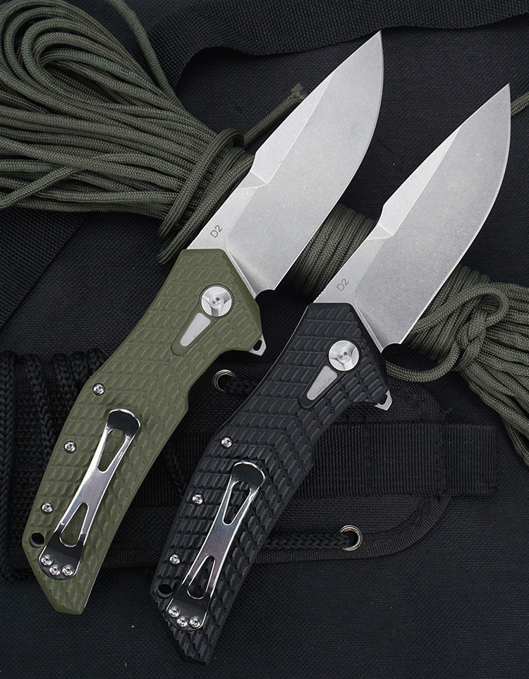 

heavy weight high quality smooth opening non-slip cnc g10 handle d2 stonewash blade tactical folding pocket knife men gift edc tool knives