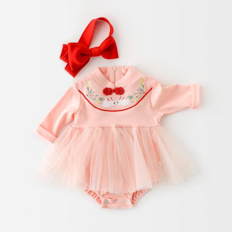 

2021 New Infant Full Sleeve Bodysuits Patchwork Mesh Skirts Embroidery Flower Bunny Cotton Jumpsuit for Girls Baby Clothing Njyo, 11038