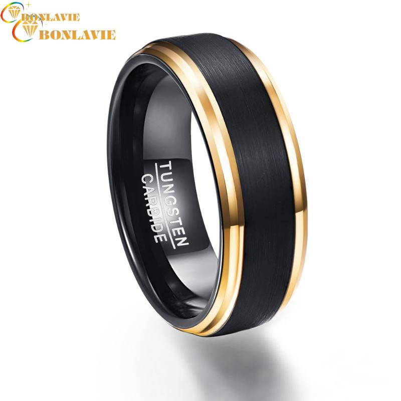 

New Arrival Party Ring Gold Color Edge Promise Band Men Rings 100% Tungsten Carbide Multi-size Anillos Para Hombres Pierscienie