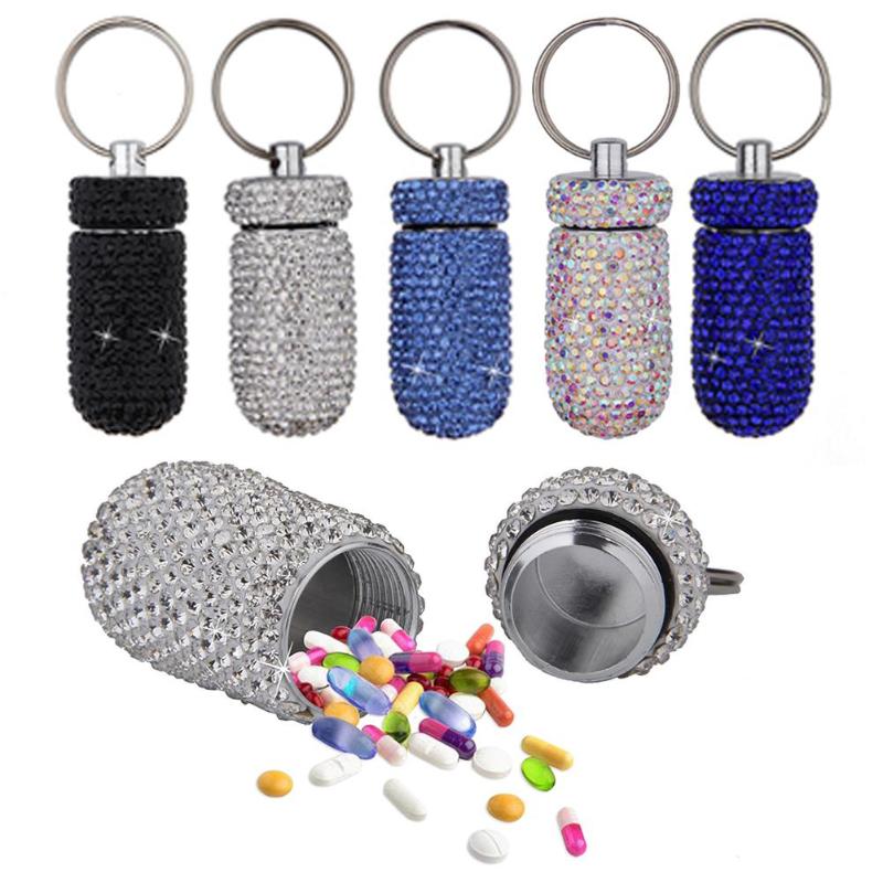 

HOT SALES!!! 2Pcs Case Box Outdoor Waterproof Rhinestone Keychain Container rhinestone key ring box portable