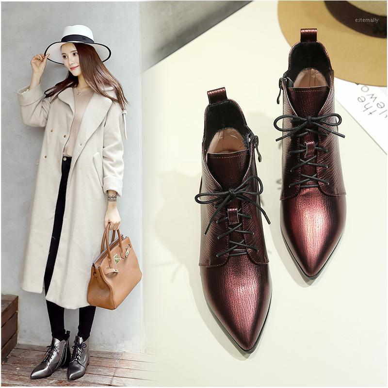 

INS HOT Women ankle boots Natural leather plus size 22-26 cm length autumn and winter ladies boots snow Metallic cowhide1, Gun