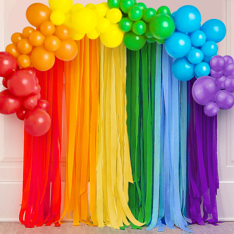 

6 Colors Rainbow Party Backdrops 4.5cm*23m Crepe Paper Roll Latex Balloon Arch Garland Babyshower Happy Birthday Decoration Girl