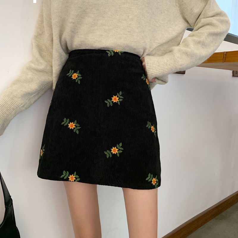 

2021 New spring retro autumn of wool embroidered high was fine female hip-to-line skirt y362 7R7J, Heise