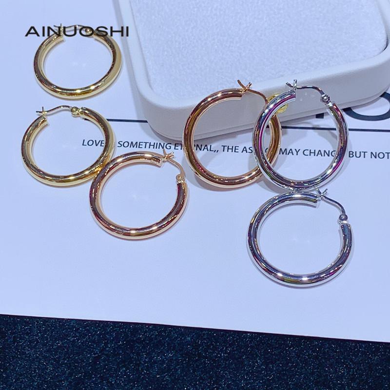 

AINUOSHI Handmade 18K Gold Simple Ring Earrings ,Light Luxury,Popular Jewelry Gift for Women Diameter: 16mm, 19mm, 26mm
