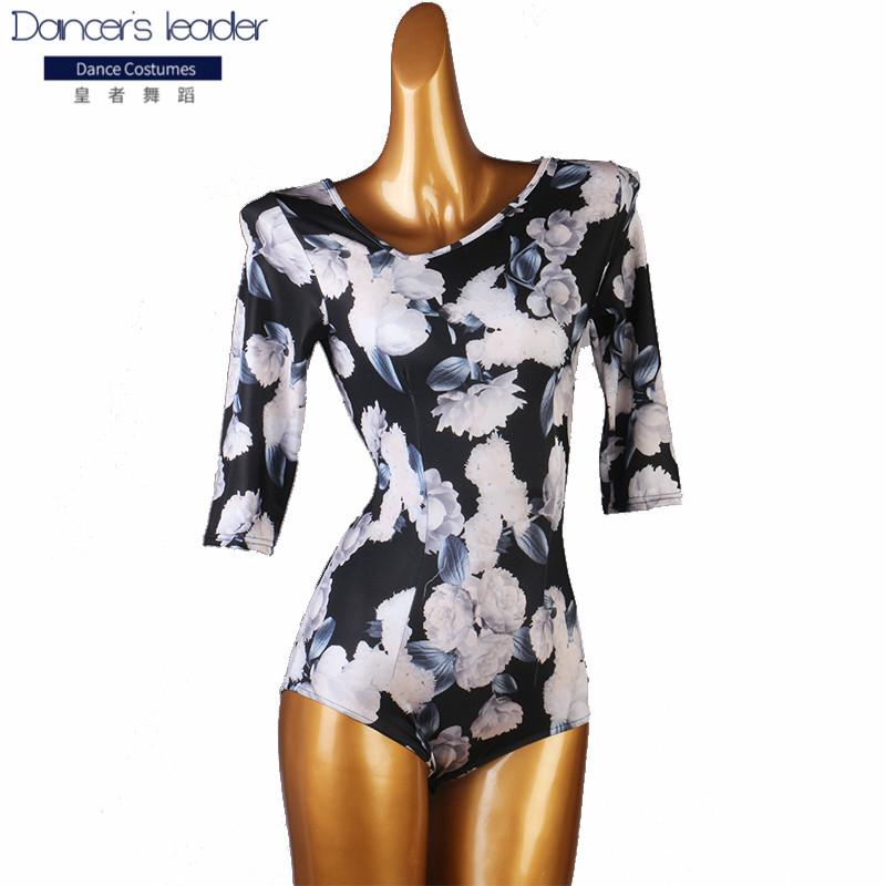 

2020 new Latin dance oblique shoulder one-piece tops modern dance middle sleeve national standard, Multi