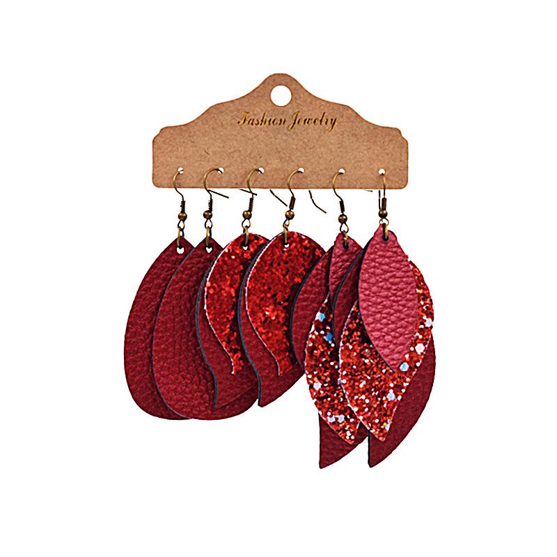 

3 pairs/Set Leather Earrings Set Leaves Earrings Pendant For Women Gifts Accessories Fashion Layered Drop Ear Jewelry New Trendy