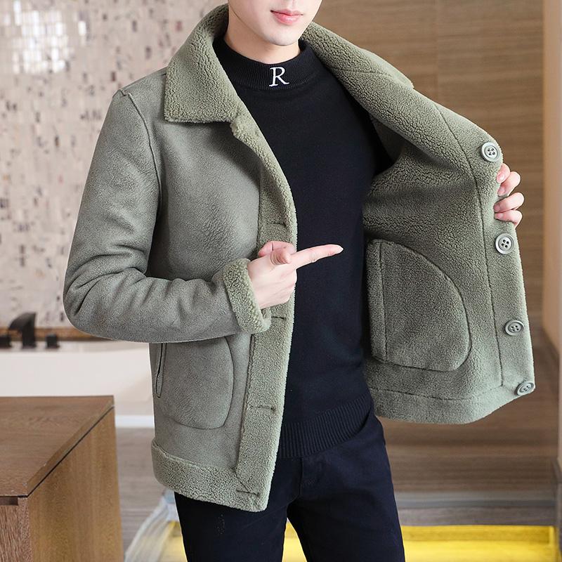 

2020 Casual Jacket Men Warm Thick Coat Solid Faux Fur Coats Men Slim Fit Windbreaker Leather Overcoat Streetwear Clothing, Black