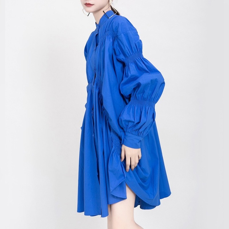 

New High-rise Female Street Oversized Mini-irregularity Dress Frilly Stylish Long-sleeve Shirt From Chic Lady 2021 Dresses H29g, Blue