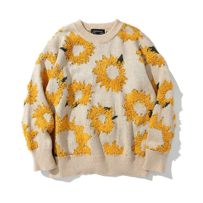 

2021 Personality Fashion New Youth Heing High Street Chrysanthemum Loose Men and Women Sweater 0pgj, Xl