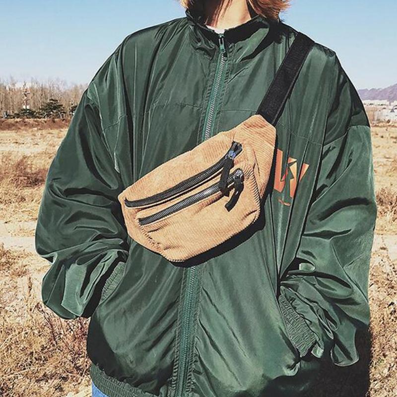 

Vintage Corduroy Waist Pack Women Girls Chest Pouch Belt Bags Female Fashion Messenger Shoulder Waist Pack Heuptasje, Black