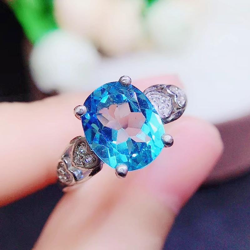 

Cluster Rings Per Jewelry Natural Blue Topaz Love Heart Style Ring 3.5ct Gemstone 925 Sterling Silver Fine Q2042717, Golden;silver
