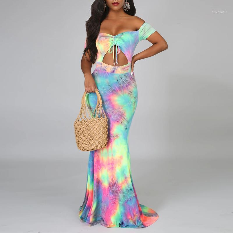 

2020 New Womens Strapless maxi dress Gradient Printed Casual Long Dress robe sexy club summer vestidos femininos1