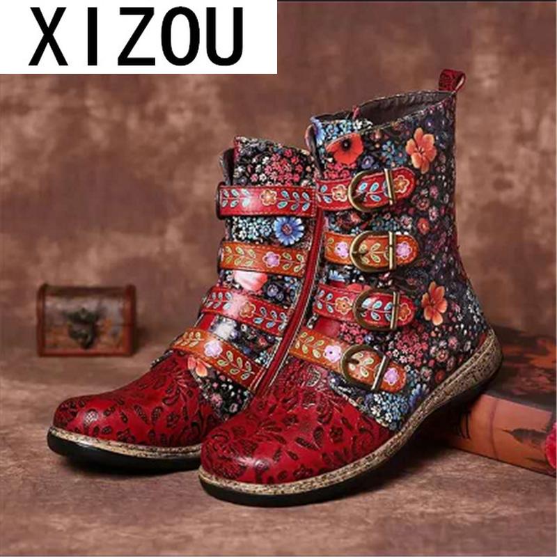 

2020 Winter Women's Boots Fashion Side Zipper Mid-tube Boots Comfortable Round Toe Mid-heel Color Hasp PU Women's Mid-calf