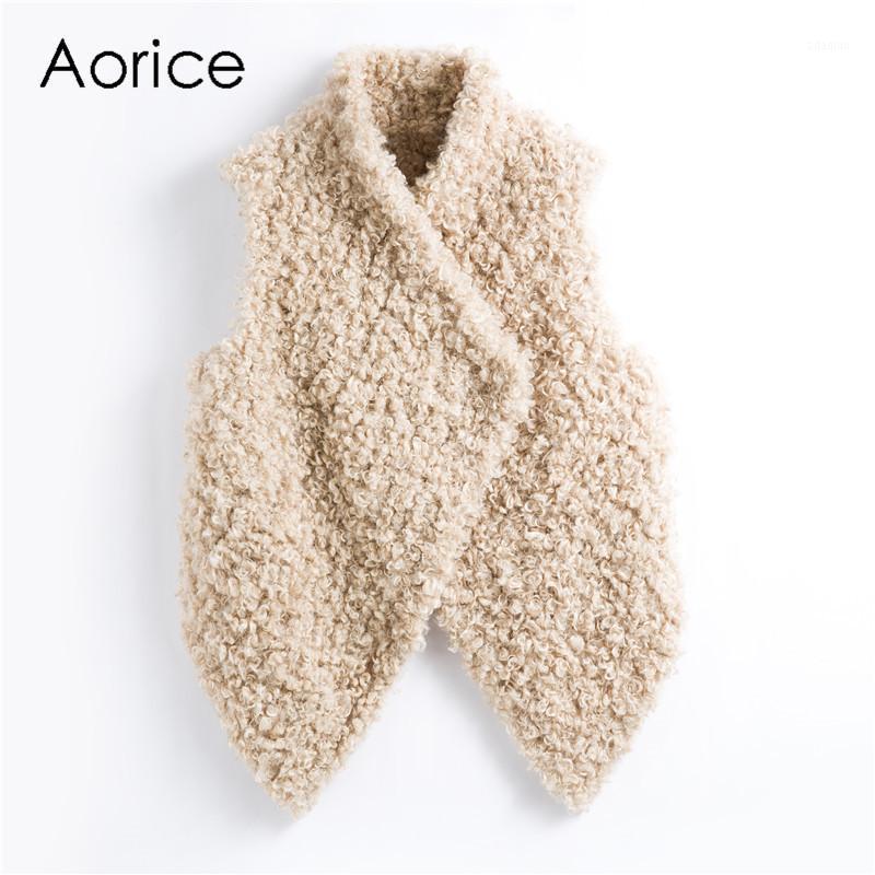 

Aorice FF901 new knit faux fur artificial wool vest overcoat women' teddy coat winter warm casual jacket solid color outwear1, Beige