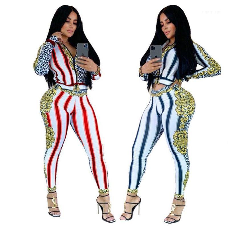 

Women Clothing Two Piece Sets Women Outfits Conjunto Deportivo Mujer Printing Stripe Long Sleeve Zipper Sport 2 Piece Set Womens1, Red