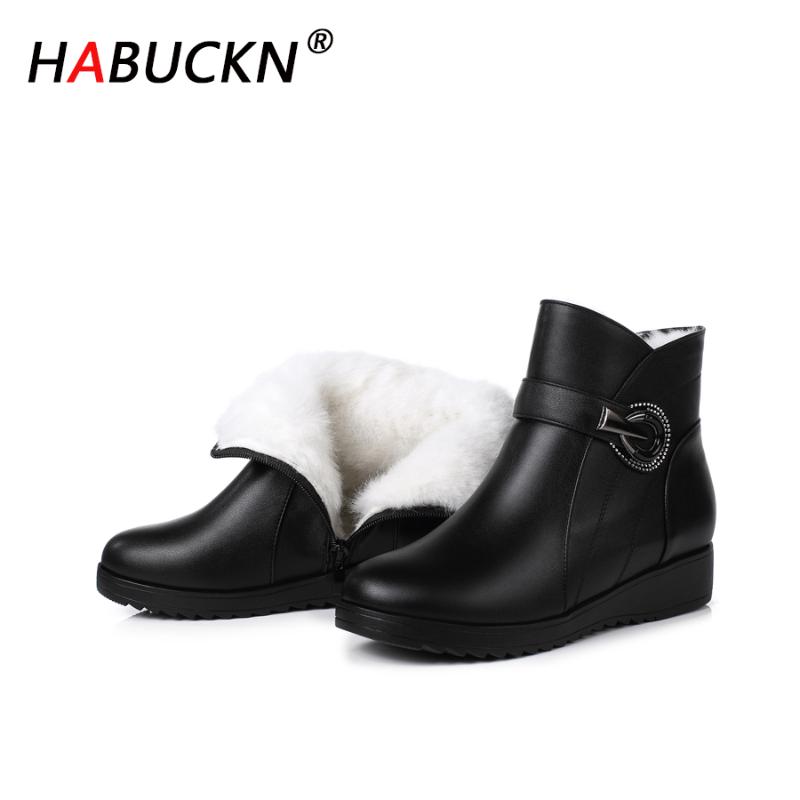 

HABUCKN 2020 New Fashion Snow boots ladies flat boots ladies Classic non-slip ankle genuin wool warm winter, Black wool