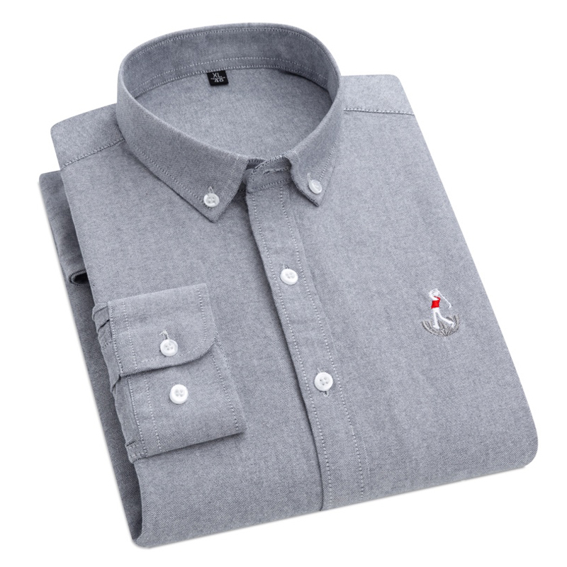 

2021 New Brand Men Long Sleeve Solid Oxford Male Casual Regular with Chest Pocket Button Down Shirt Quality Clothing Xavi, 3ldbl-322