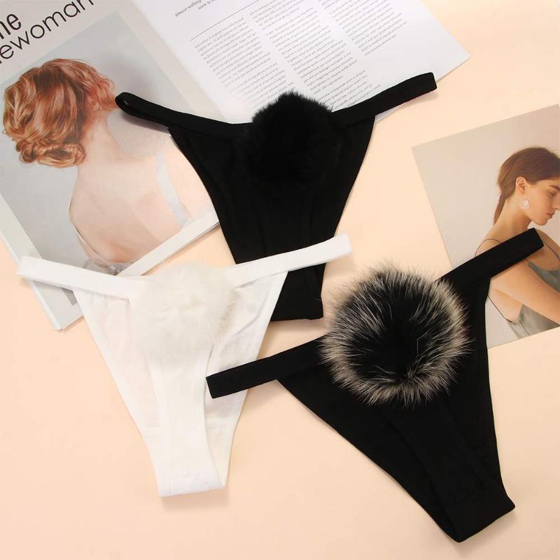 

1 Pcs Sexy Panties Fur Ball Briefs Transparent Perspective T Pants Passion Underwear Thong Women, Black
