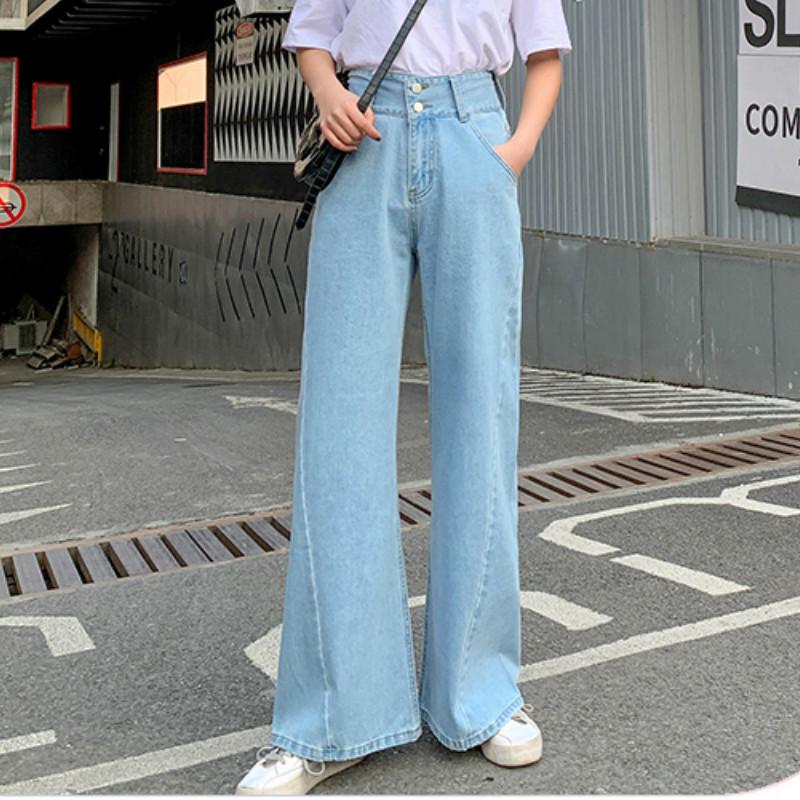 

High Waist Wide Leg Straight Loose Jeans for Women  M L XL, Jeans light blue